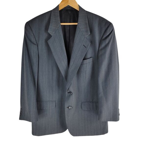 Vintage Christian Dior Wool Blazer Pin Stripe Gray Lined Size 44R